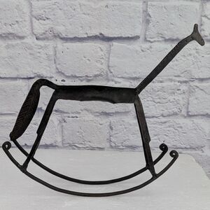 Vtg MCM Brutalist Wrought Iron Handcrafted Rocking Horse | Primitive Minimalist